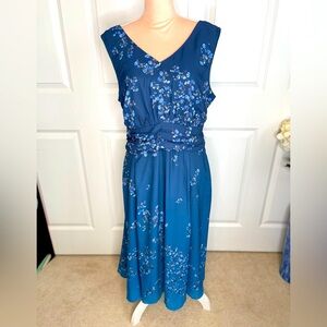 eShakti Wayward Fancies Fit & Flare Dress Blue Floral Size L 14 B11